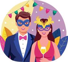 A flat style illustration showing masquerade party vector