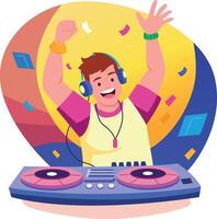 A flat style illustration showing a person enjoying music blasting vector