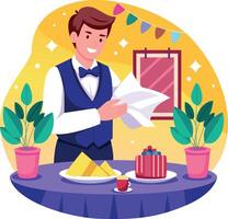 A flat style illustration showing dinning service vector