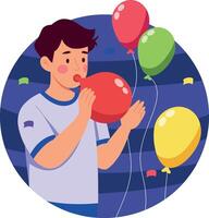 A flat style illustration showing a person blowing balloons vector