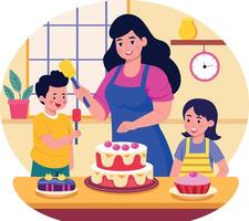 A flat style illustration showing cake serving vector