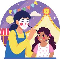 A flat style illustration showing a person doing face painting vector