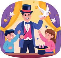 A flat style illustration showing magic show vector