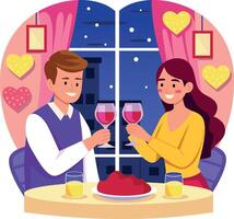 A flat style illustration showing couple enjoying champagne toast vector