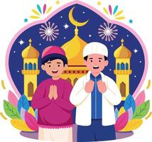 A flat style illustration showing eid celebration vector