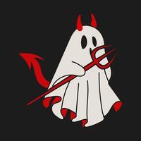 Spooky Cute Devil Ghost with Trident Halloween Design vector