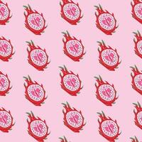 Seamless pattern with Dragon fruit, pitahaya with outlines female labia. Vulva vector