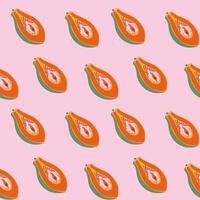 Seamless pattern with Papaya with outlines female labia. Vulva vector