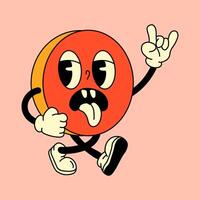 A groovy retro pill character designed in a colorful and playful cartoon style vector