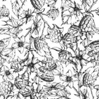 Raspberry berries leaves flowers on thorny spiked branch hand drawn in ink. Ripe cloudberry dewberry mulberry. Isolated seamless pattern. Home preserves, grocery store, gardening stationery vector