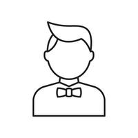 Male Avatar With Bow Tie Line Icon. Formal Attire, Professional Appearance, And Event Representation Outline Symbol. Editable Stroke. Isolated Illustration vector