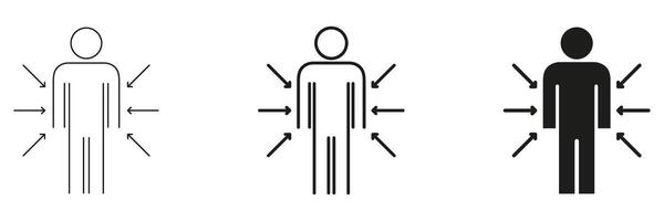 Human Body With Arrows Icon Set. Pressure, Stress, And Influence Representation Outline And Silhouette Symbol Collection. Concept Of External Forces And Impact. Isolated Illustration vector