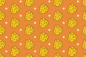 Cheese slice with dot seamless pattern on tan background. Cheese wedges colorful doodle pattern background. Cheddar gouda isolated motif wallpaper. foods label, packaging and merchandise vector