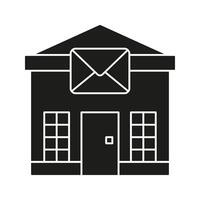 Post Office Building With Envelope Solid Icon. Mail Delivery, Postal Service, And Communication Center Silhouette Symbol. Logistics And Correspondence. Isolated Illustration vector