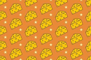 Cheese wedges with star seamless pattern on tan background. Cheese slice colorful doodle pattern background. Cheddar gouda isolated motif wallpaper. foods label, packaging and merchandise vector