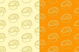 Cheese wedges line art seamless pattern on yellow white background. Cheese wedge linear doodle pattern background. Cheddar outline isolated motif wallpaper. foods label, packaging and merchandise vector
