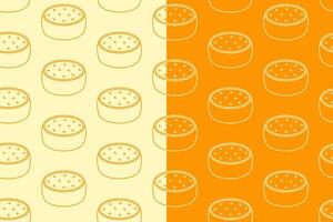 Cheese wheels line art seamless pattern on yellow white background. Cheese block linear doodle pattern background. Cheddar outline isolated motif wallpaper. foods label, packaging and merchandise vector