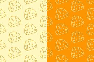 Cheese slice line art seamless pattern on yellow white background. Cheese slices linear doodle pattern background. Cheddar outline isolated motif wallpaper. foods label, packaging and merchandise vector