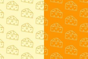 Cheese slices line art seamless pattern on yellow white background. Cheese wedges linear doodle pattern background. Cheddar outline isolated motif wallpaper. foods label, packaging and merchandise vector