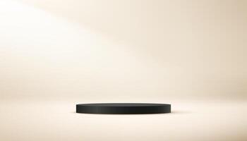 Beige studio room background. Beige background 3d with black podium. Empty room with light effect. Space for selling products on the website. Business backdrop. illustration. vector