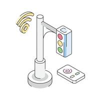 Grab this isometric icon of traffic signal with wifi signals vector