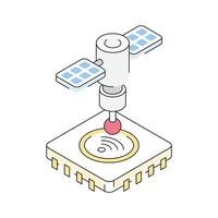 An isometric outline icon of smart chip with signals vector