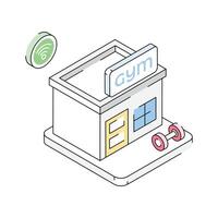 Trendy isometric icon of gym building with dumbbell vector