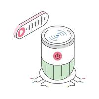 Premium isometric icon showing smart speaker with sound waves vector