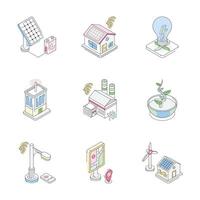 Get this trendy collection showing smart city isometric outline icons vector