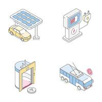 Get this trendy collection of smart city and technology isometric outline icons vector