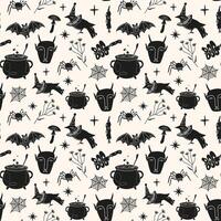 Halloween seamless pattern with spooky elements. Hand drawn doodle pattern design for textile, wallpaper, wrapping paper, background vector