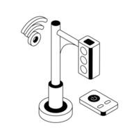 Grab this isometric icon of traffic signal with wifi signals. vector