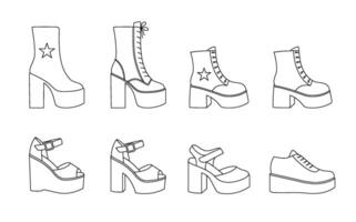 Female boots and sandals on white background. vector