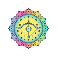 Sagittarius Zodiac Sign in colorful palette on white background. vector