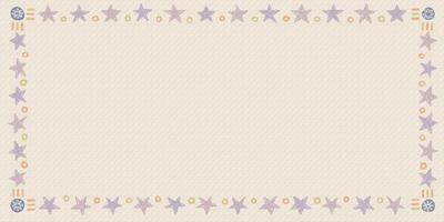 Blank rectangle frame consists of various pastel star and circle shapes childish hand drawn style on old bond paper vector