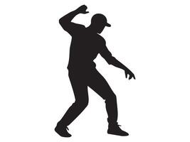 Black silhouette of a dancing man in dynamic pose, isolated on white background, graphic illustration. concept of dance, movement, performing arts, icon, design element vector