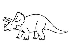 Black outline of triceratops dinosaur walking on white background, graphic illustration. concept of prehistoric animal, fossil, dinosaur icon, design element vector