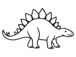Black outline of Stegosaurus dinosaur with back plates and spiked tail, isolated on white background, graphic illustration. Concept of prehistoric herbivore, jurassic dinosaur, reptile icon vector