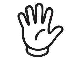 Black outline open hand with spread fingers gesture icon isolated on white background. Concept of raised hand, greeting signal, attention request, honesty and openness symbol, illustration vector