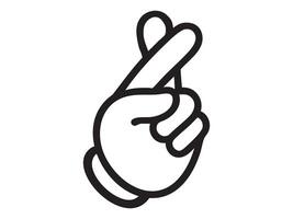 Black outline of a hand gesture crossed fingers icon isolated on white background, graphic illustration. concept of hope, luck, promise, belief, white background vector
