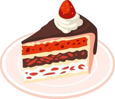 A slice chocolate cake with strawberry on the top vector