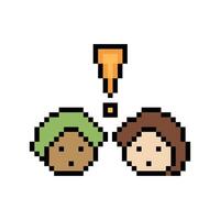 Character design of male boy man with exclamation mark surprise shock 8 bit art. vector