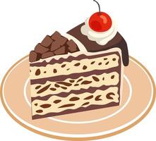 A slice chocolate cake with cherry on top vector