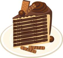 A slice Chocolate cake with wafer on the top vector