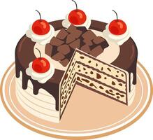 chocolate cake slice with cherry on top vector