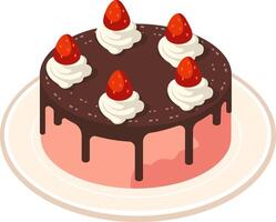 chocolate cake with strawberry on the top vector
