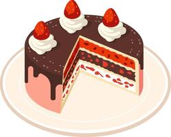 chocolate cake slice with strawberry on the top vector