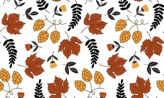 stylish autumnal background with abstract branches flowers hops leaves modern seasonal patterns for fashion home decor web design seamless pattern vector