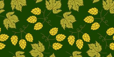 seamless hops and leaves pattern on a rich green background ideal for brewing themes craft beer branding and natural botanical designs vector