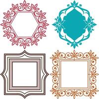 Floral Frames with Decorative Borders and Geometric Shapes on White Backdrop vector